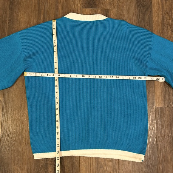 Gitano Vintage 80s-90s Turquoise & White Knit Sweater Winter Ski Design Medium - Picture 4 of 4